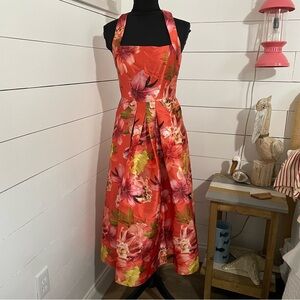 Kay Unger New York Morgana Floral Mikado Midi Dress Size 0
